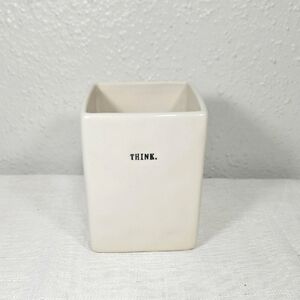 Rae Dunn Artisan Collection Cream Ceramic Pen Holder with 'THINK.' in black text